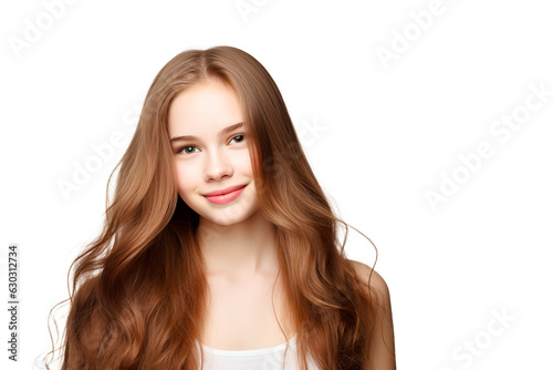 Portrait smiling beauty girl with long hair studio shot