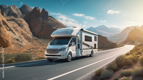 Road adventures on modern white camper, recreation