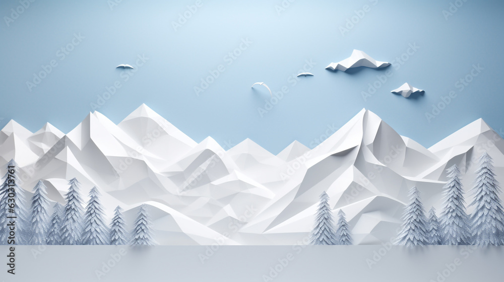 winter landscape with mountains made of paper cut made with generative AI