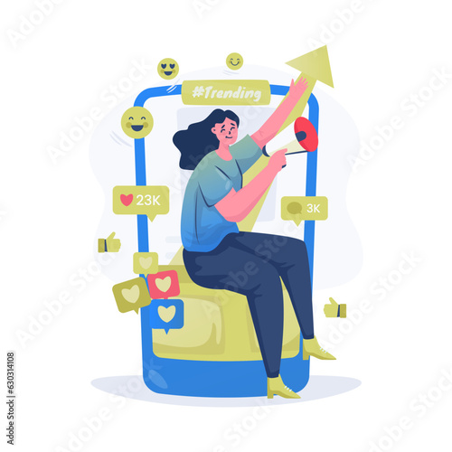 Strategy of gaining popularity by trending on social media illustration