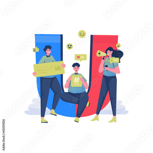 Teamwork creating viral marketing social media illustration