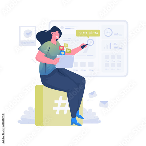Social media data analyst flat illustration