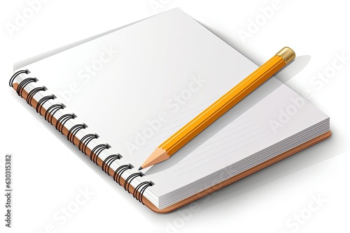 Pencil and notebook on a white background template, simple style, art drawing, sketch.