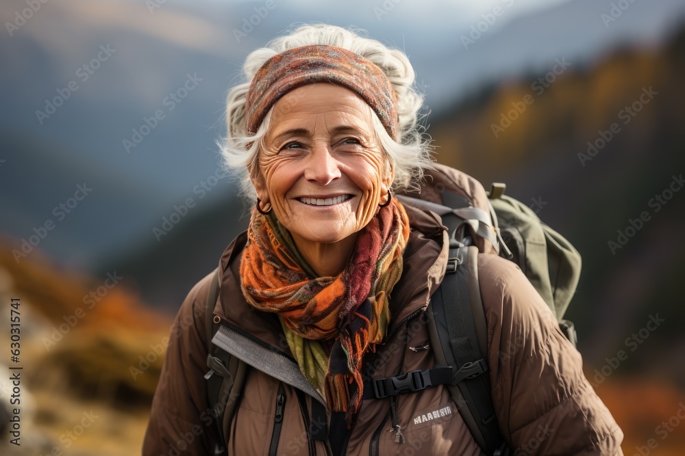 Kobieta podczas wędrówki w górach, na łonie natury, wygenerowane przez AI