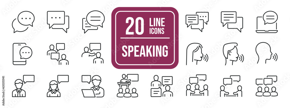 Speaking thin line icons. Editable stroke. For website marketing design, logo, app, template, ui, etc. Vector illustration.