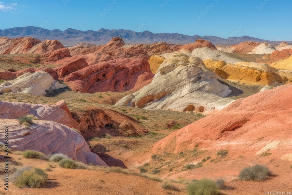 Naklejka premium Valley of Fire Highway in Nevada, before reaching Park Valley. Generative AI