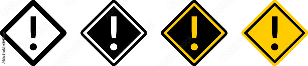 Attention Danger or Hazard Warning Sign with Exclamation Mark and Diamond Shaped Frame Label Icon Set. Vector Image. Attention Danger or Hazard Warning Sign with Exclamation Mark and Diamond Shaped Frame Label Icon Set. Vector Image.