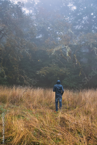 young man feels lonely and drinks mate in the rain forest