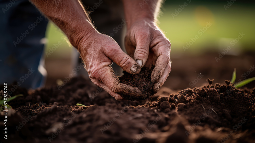 Man holding some dark soil in hands. Man holding some dark soil in hands.