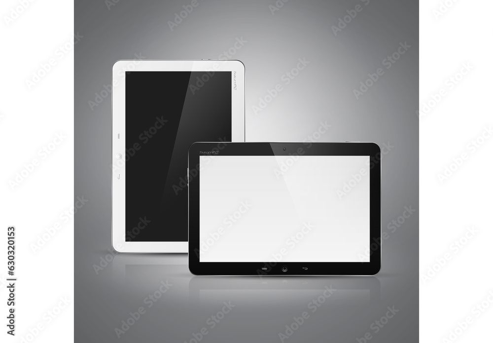 Realistic high detailed vector illustration of tablet computer on dark ...