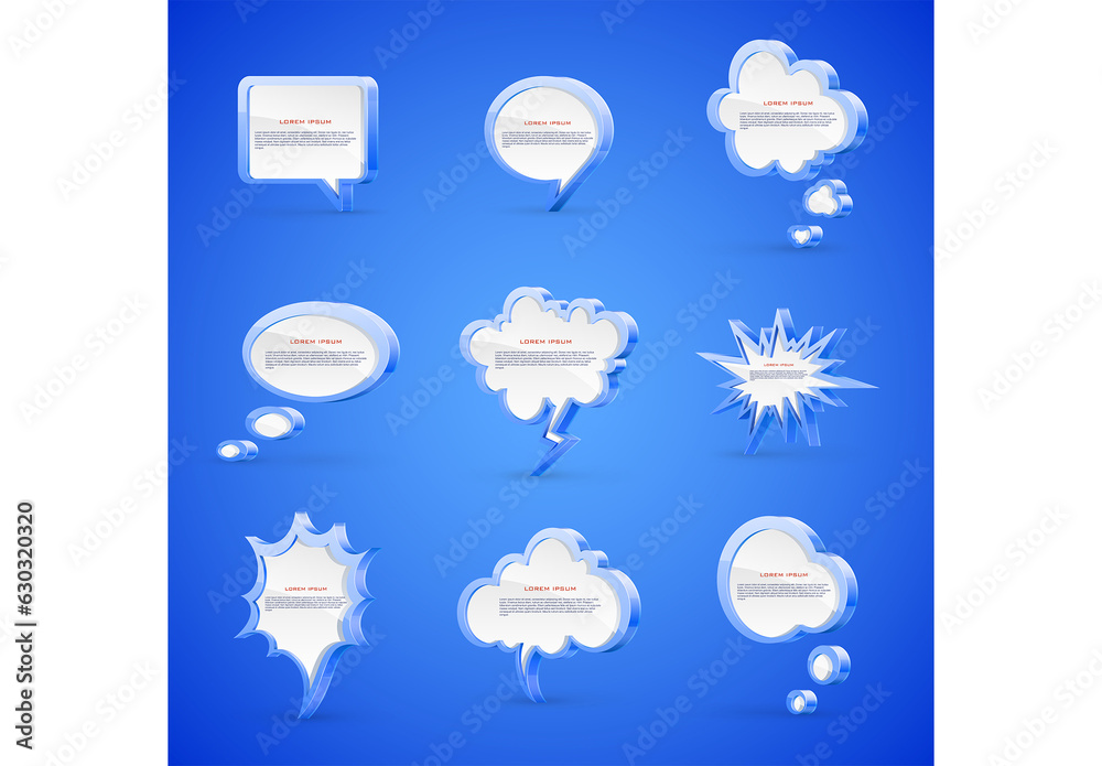 Vector set of high detailed 3d speech bubbles isolated on blue ...