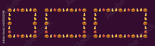 Cute Square and Rectangle Halloween frame template set. Halloween border with jack o lantern, pumpkins, candy corn. Social media banner vector illustration collection
