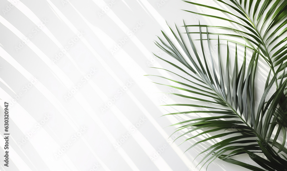 White wall with palm tree and shadow from palm leaves. Ai generation