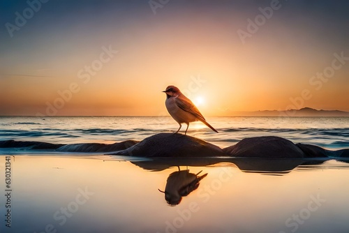 bird with sunset over the sea generated by AI technology