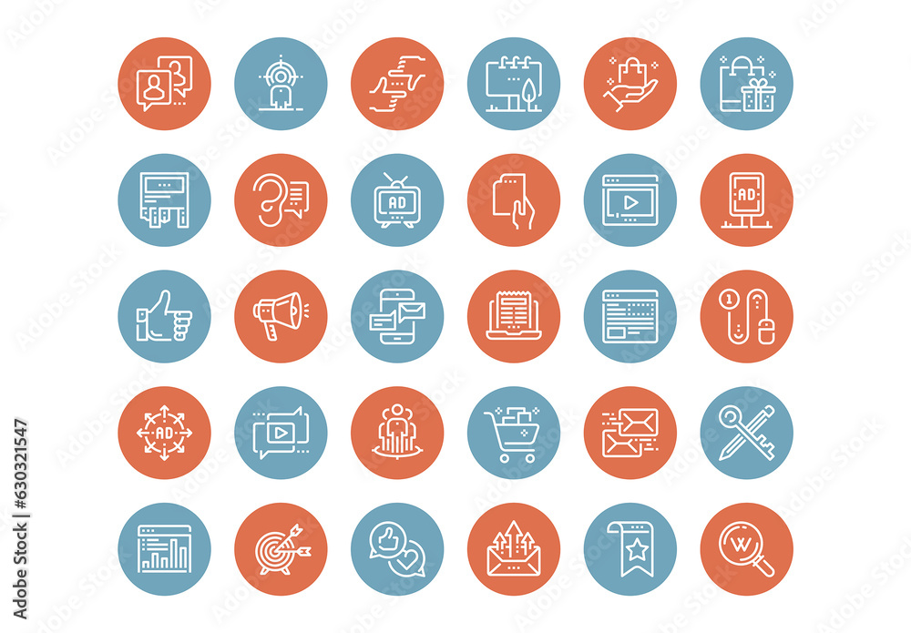 Vector set of marketing and advertising flat line web icons. Each icon ...
