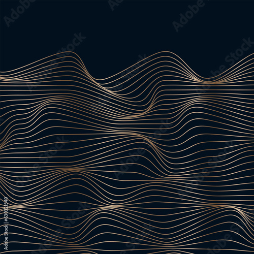 Linear golden abstract waves. Vector design banner poster. Minimalist modern background.