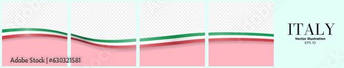 Set of Continuous Social Media Carousel Post Card Template of Italy Flag Ribbons, isolated. Editable Vector Illustration, EPS 10. Italy Flag Frames square. Silk Italian Flag Ribbon.