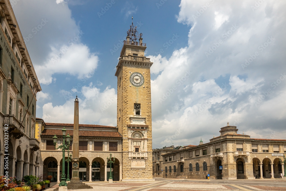 Tower Torre dei Caduti, located on Piazza Vittorio Veneto in the lower part of Bergamo city. Part of the network of the Bergamo History Museum