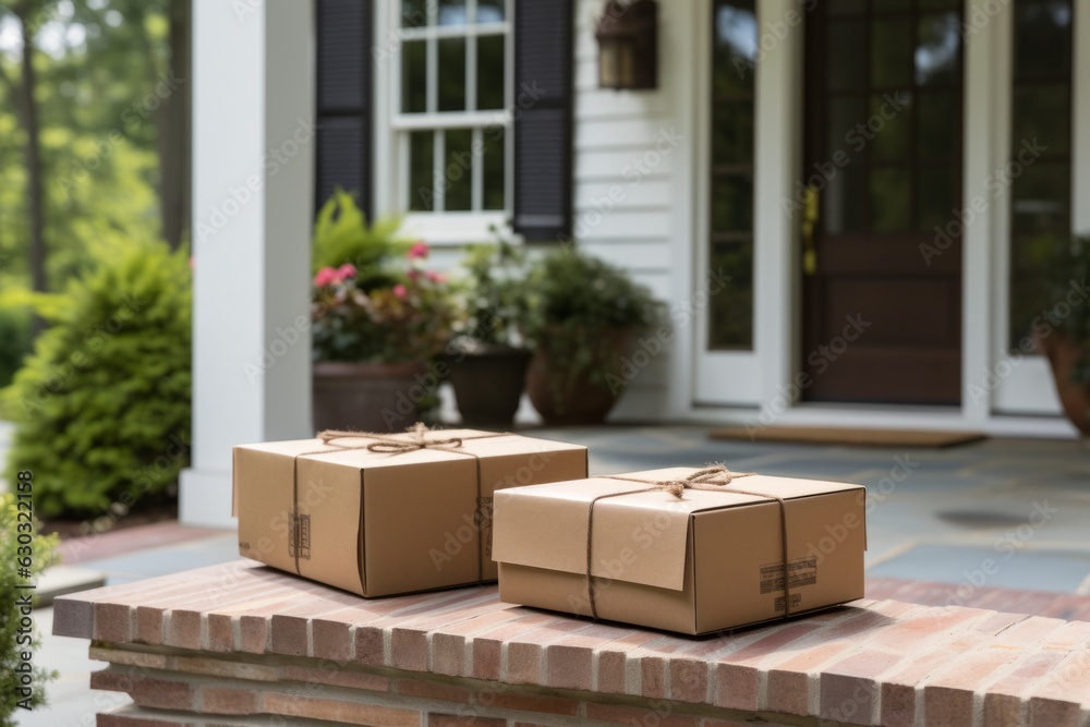 Box with goods. Delivery of online order online store. Background with selective focus and copy space Box with goods. Delivery of online order online store. Background with selective focus and copy space