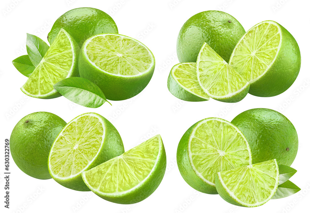 Set of delicious limes, cut out
