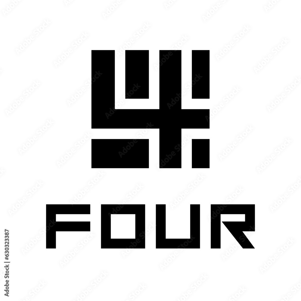 Black Symbol for Number 4 on a White Background - Icon 6 Black Symbol for Number 4 on a White Background - Icon 6