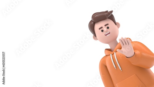 3D illustration of smiling male guy Qadir saying hello.3D rendering on white background.
 photo