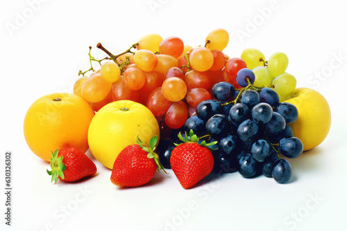 Bunch of grapes  oranges  strawberries  and lemons.