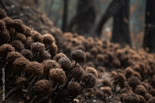 Dried flowers in the forest close-up. Autumn background