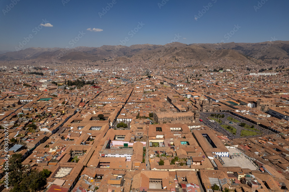 Aerial view of the city of Cusco.