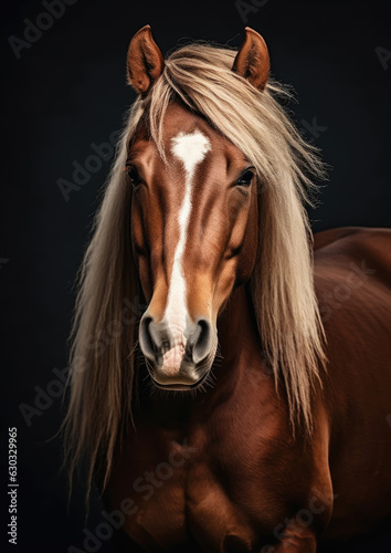 Brown headed horse portriat. Beautiful white brown horse