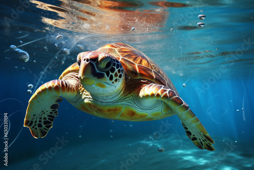 A turtle flossing in the sea