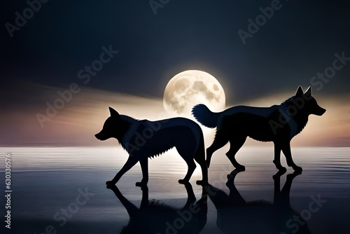 wolf howling at the moon generated by AI technology