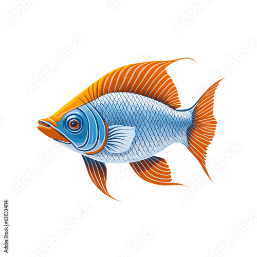 Digital Illustration Of A Blue And Yellow Colored Fish, Isolated On White Background