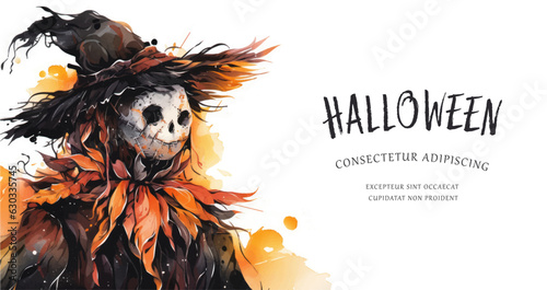 Fantasy illustration of a halloween scarecrow in a field. AI generated
