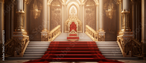 3D render of Royal throne hall generated by AI, Throne of the kings, VIP throne, Red royal throne photo