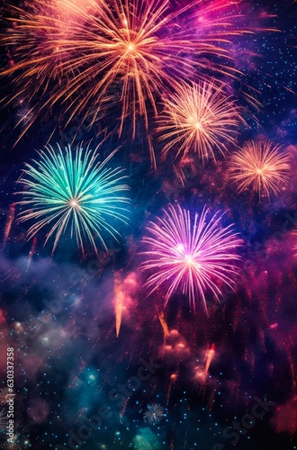 Colored fireworks in the night sky.