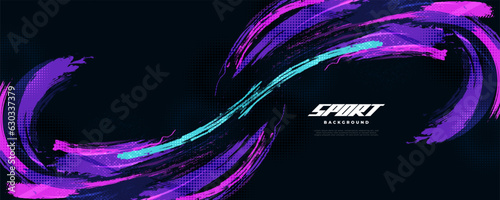 Abstract and Colorful Brush Background with Halftone Effect. Sport Banner. Brush Stroke Illustration. Scratch and Texture Elements For Design