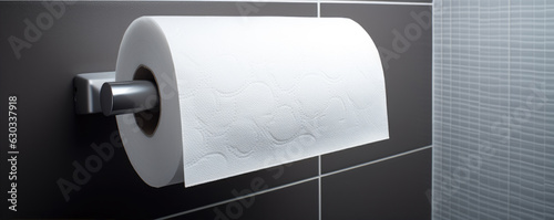 Toilet paper rolls in modern bathroom detail,