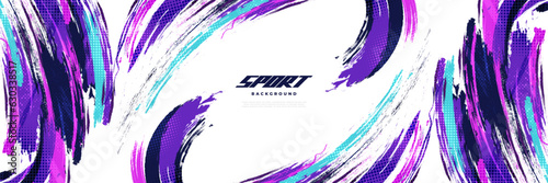 Abstract and Colorful Brush Background with Halftone Effect. Sport Banner. Brush Stroke Illustration. Scratch and Texture Elements For Design