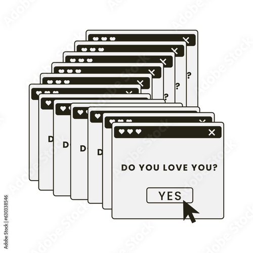 Vector illustration of retro pc element. Old computer aestethic. Nostalgia for 1990s -2000s. Text: Do you love you?