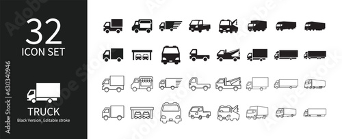 Icon set related to trucks and transportation industry