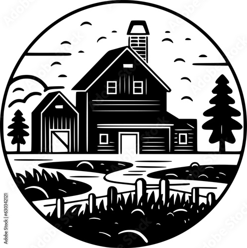 Farmhouse - Black and White Isolated Icon - Vector illustration