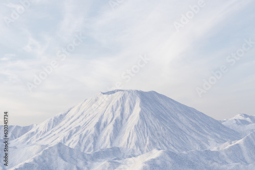 Abstact 3d render winter scene and Natural podium background  Big volcano with small snow mountain  Backdrop beautiul sky and cloud for product display  mock up or etc