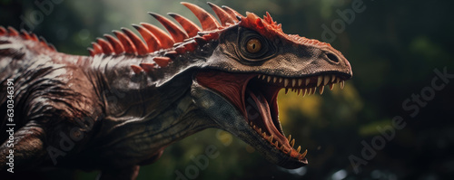 Aggressive dinosaurus portrait. nature background. Dilophosaurus