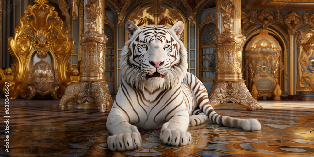 Weißer Tiger in goldenen Hallen