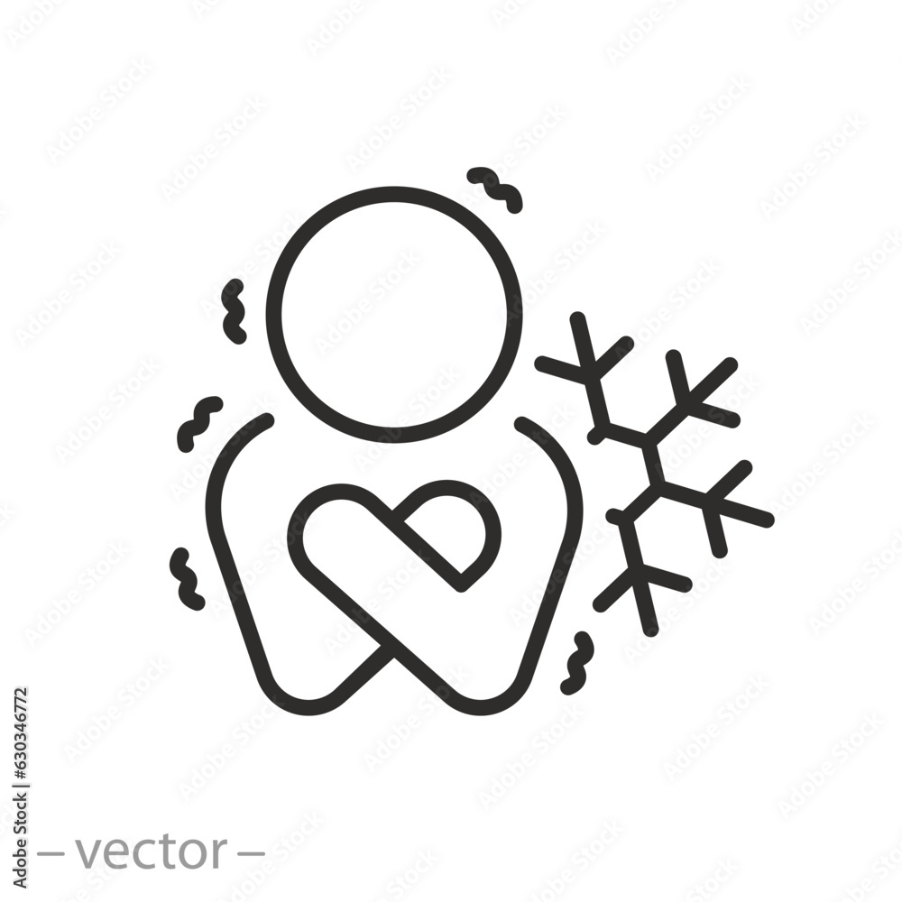 hypothermia icon, human body cooling, chills person, man is trembling ...