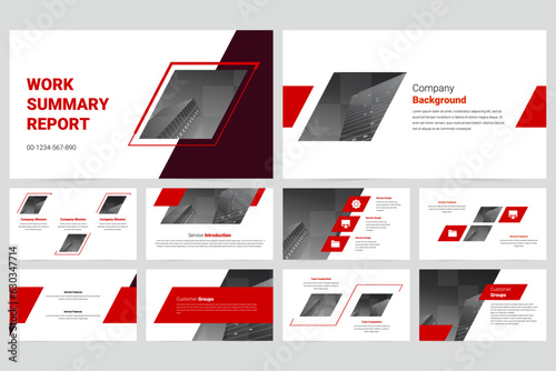 Red modern business work slide presentation template