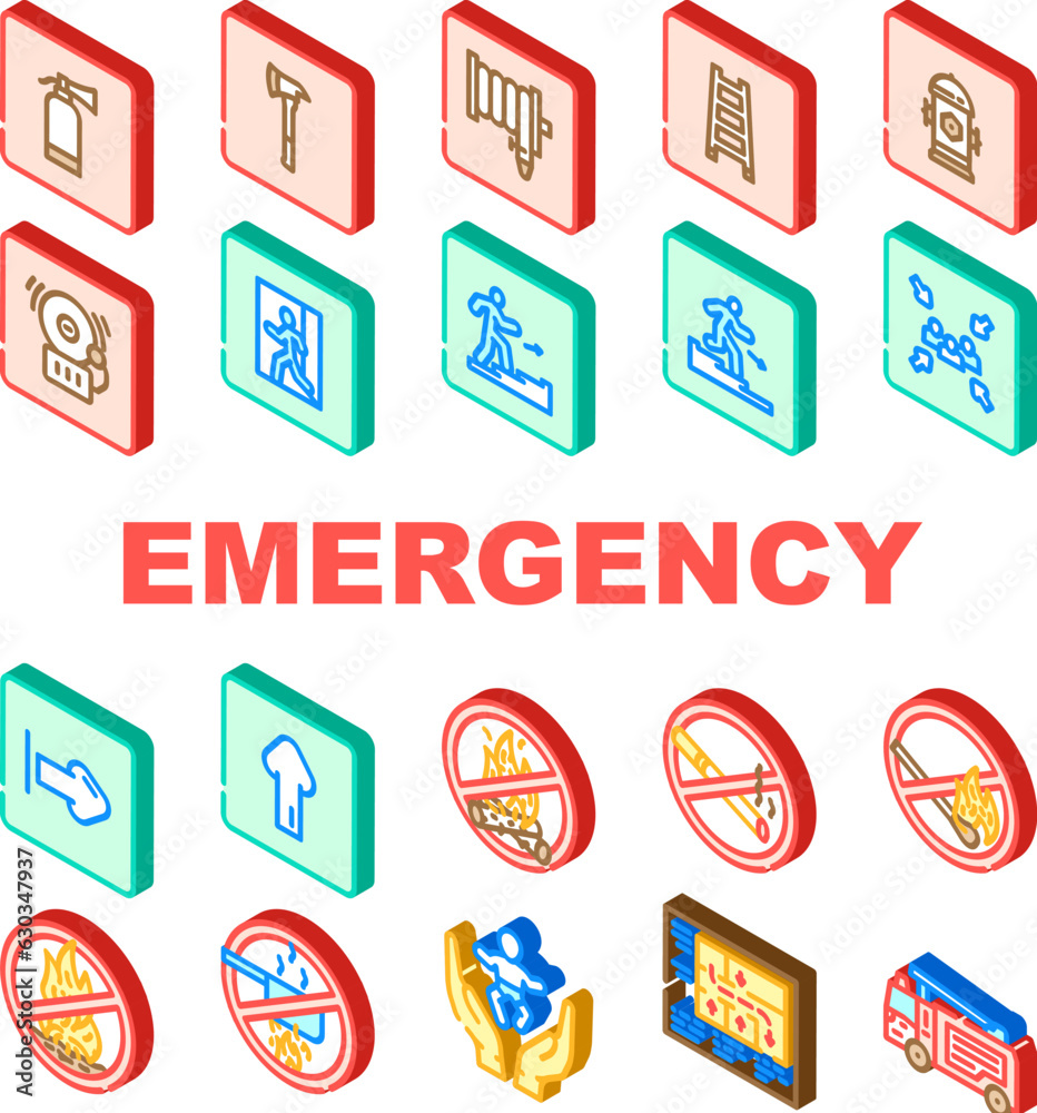 emergency fire exit safety escape icons set vector. building green ...