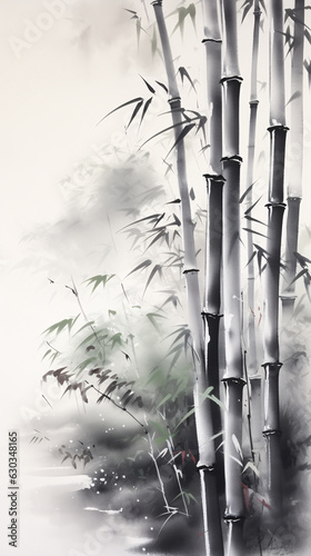 Antique ink bamboo, Chinese style hand-painted ink bamboo illustration © lin