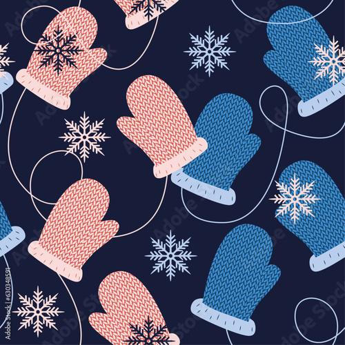 Seamless pattern knitted mittens